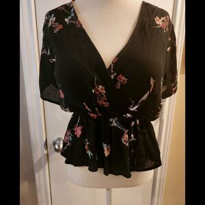 Black Floral Peplum Blouse size M